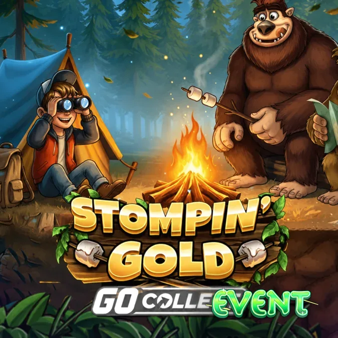 Tampilan visual slot Stompin Gold dengan tema petualangan hutan